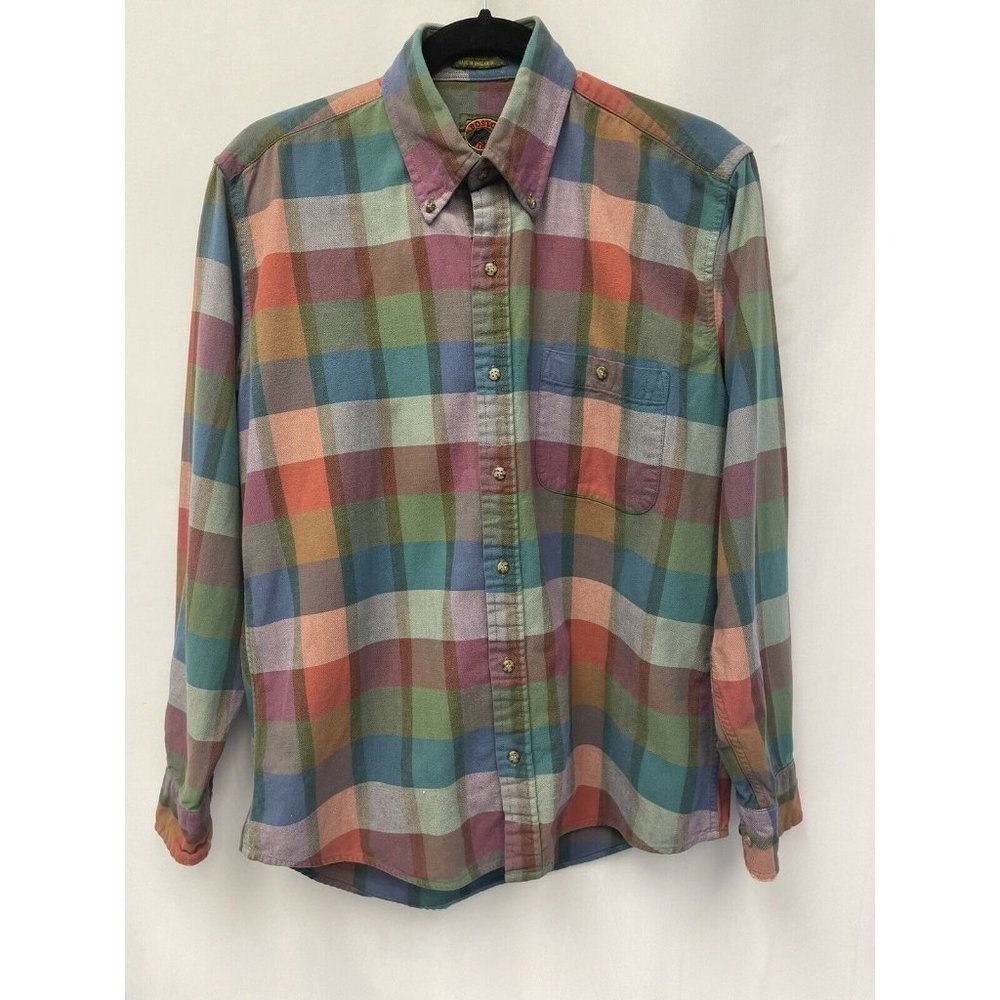 Boston Traders Pastel Flannel Button Down Shirt Mens Sz Medium 15 -15 1/2 Plaid